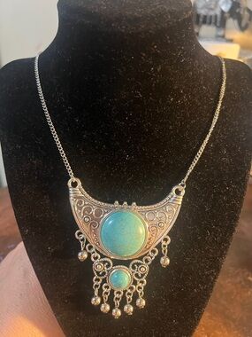 Silver-Tone Turquoise Pendant Necklace - Bohemian Statement